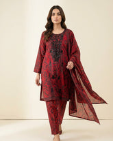 Bold Crimson & Onyx Embroidered 3-Piece Printed Lawn Suit – Ready-to-Wear Summer Collection