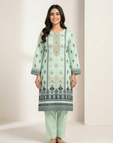 Premium Pistachio Green 3-Piece Ready-to-Wear Lawn Suit for Women – Light Embroidered Shirt with Tassels, Plain Trouser and Printed Lawn Dupatta | Summer Collection