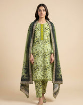 Azure Floral 3-Piece Stitched Summer Lawn Suit – Blue Floral Co-ord Set with Lace Detailing
