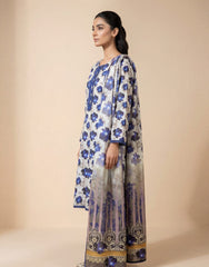 Azure Floral 3-Piece Stitched Summer Lawn Suit – Blue and White Co-ord Set with Lace Detailing