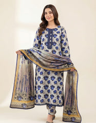 Azure Floral 3-Piece Stitched Summer Lawn Suit – Blue and White Co-ord Set with Lace Detailing