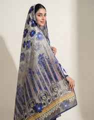 Azure Floral 3-Piece Stitched Summer Lawn Suit – Blue and White Co-ord Set with Lace Detailing