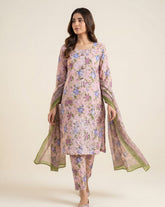 Premium Embroidered Printed Lawn 3-Piece Suit for Women – Soft Summer Lawn Shirt with Chiffon Dupatta and Matching Trouser | Semi-Formal Ladies Outfit