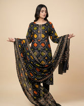 Premium Black Bandhani ( chunnari ) Printed Lawn 3-Piece Suite – Embroidered Neckline with Tassels – Ready-to-Wear Summer Collection